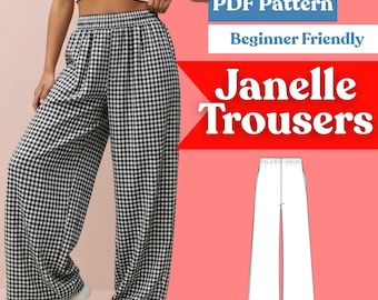 Wide-Leg Pants Sewing Pattern (PDF) | Elastic-Waist Trousers with Inseam Pockets | Women’s Lounge Pants