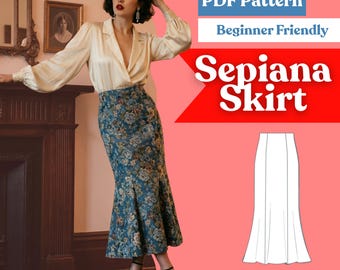 Maxi Skirt Sewing Pattern: Women’s Gored Trumpet Skirt (PDF Download, XXS-5XL)