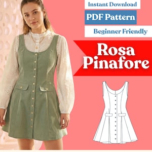 Naaipatroon overgooier/trui: ronde hals fit & flare-jurk met knoopsluiting aan de voorkant (pdf, directe download, XXS–5XL)