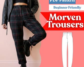 Peg Leg Trousers Sewing Pattern: Women’s Full Length Pants with Side & Back Pockets (PDF, XXS–5XL)