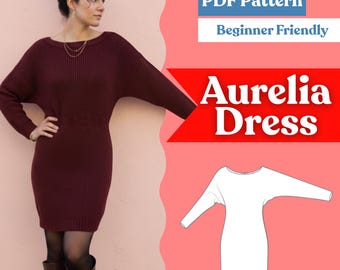 Batwing Boat-Neck Knit Mini Dress Sewing Pattern – Back Slit (PDF, A0/A4/US-Letter, XXS–5XL)