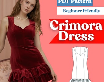 Sweetheart Neckline Dress Sewing Pattern PDF | Fitted Double Ruffle Hem Mini | Digital Download