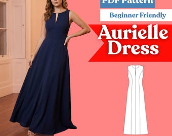 Princess Seam Maxi Dress Sewing Pattern: Women’s Sleeveless A-Line Gown (PDF Download, XXS-5XL)