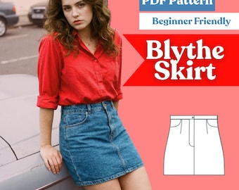 Straight Denim Skirt Sewing Pattern: High-Waist Jean Skirt with Pockets (PDF Instant Download, XXS–5XL)