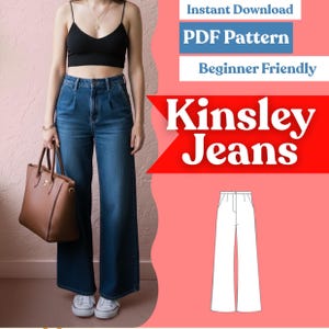 Women’s Wide-Leg Jeans Sewing Pattern – High-Waisted, Full Length (PDF, A0/A4/US-Letter + Projector, XXS–5XL)