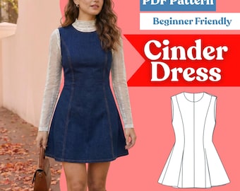 Princess-Seam Pinafore Dress Sewing Pattern: Jewel Neck Sleeveless Jumper Dress (PDF Instant Download, XXS–5XL)