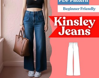 Women’s Wide-Leg Jeans Sewing Pattern – High-Waisted, Full Length (PDF, A0/A4/US-Letter + Projector, XXS–5XL)