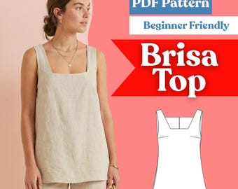 Square Neck Tunic Top Sewing Pattern: Women’s Loose-Fit Sleeveless Linen Blouse (PDF Download, XXS-5XL)