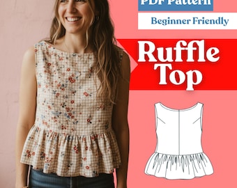 Boat Neck Peplum Top Sewing Pattern – Cropped Ruffle Hem (PDF, A0/A4/US-Letter, XXS–5XL)