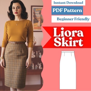 Patrón de costura para falda recta – Largo hasta la rodilla con abertura trasera (PDF, A0/A4/US-Letter + Proyector, XXS–5XL)