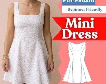 Square-Neck Mini Dress Sewing Pattern – Fit & Flare (PDF, A0/A4/US-Letter, XXS–5XL)