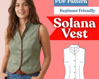 Mandarin Collar Vest Sewing Pattern: Women’s Fitted Button-Front Sleeveless Top (PDF Download, XXS-5XL)