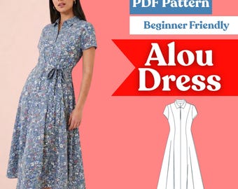 Split Neck Dress Sewing Pattern: Women’s Flared Collared Maxi Dress (PDF Download, XXS-5XL)