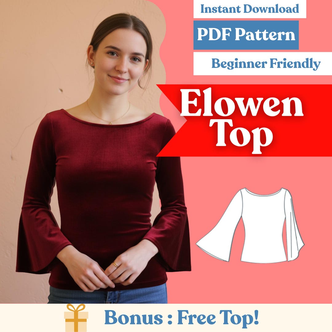 Bell Sleeve Knit Top Sewing Pattern: Boat Neck Fitted Tee (PDF) - Etsy