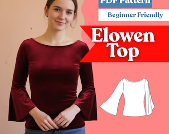 Strickmuster mit Glockenärmeln: U-Boot-Ausschnitt, tailliertes T-Shirt (PDF)