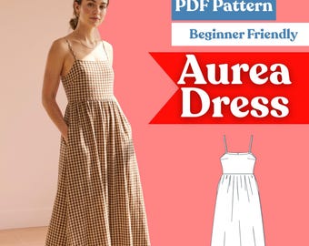 Spaghetti Strap Dress Sewing Pattern: Women’s Fitted Bodice Gathered Skirt Sundress (PDF Download, XXS-5XL)