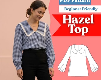 Damen Bubikragen Bluse Schnittmuster: Lose Bischof Ärmel Top (PDF Sofort-Download, XXS - 5XL)