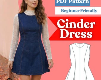Princess-Seam Pinafore Dress Sewing Pattern: Jewel Neck Sleeveless Jumper Dress (PDF Instant Download, XXS–5XL)