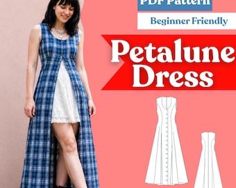 Women's Sleeveless Tiered Button Front Maxi Dress Sewing Pattern (PDF Digital Download, XXS-5XL)