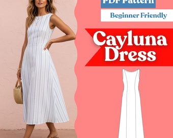 Boat Neck Midaxi Dress Sewing Pattern (PDF) | Sleeveless Woven A-Line Dress | Women’s Princess-Seam Maxi | Digital Download