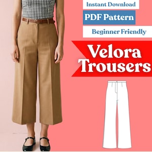 Wide Leg Cropped Trousers Sewing Pattern: Zip Fly Pants (PDF Instant Download, XXS–5XL)