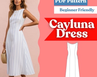 Boat Neck Midaxi Dress Sewing Pattern (PDF) | Sleeveless Woven A-Line Dress | Women’s Princess-Seam Maxi | Digital Download