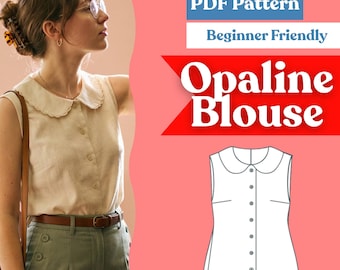 Collared Button Down Blouse Sewing Pattern: Peterpan collar sleeveless blouse (PDF Instant Download, XXS–5XL)