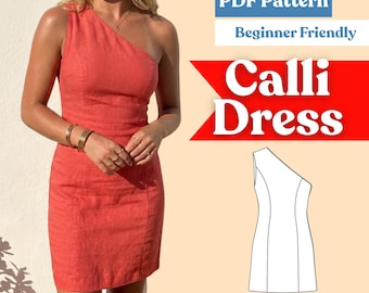 Schnittmuster für ein Schulterkleid in A-Linie (PDF) | Princess-Seam Asymmetrisches Minikleid | Damen Party/Abendkleid