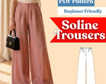 Palazzo Trousers Sewing Pattern: Women’s Wide-Leg Elastic Waist Pants (PDF Download, XXS-5XL)