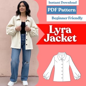 Bishop Sleeve Blouse Sewing Pattern (PDF): Women's Button-Up Jacket, XS-5XL