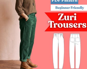 Peg Leg Hose Schnittmuster: Damen Hose spitz zulaufend mit Gesäßtaschen (PDF-Download, XXS-5XL)