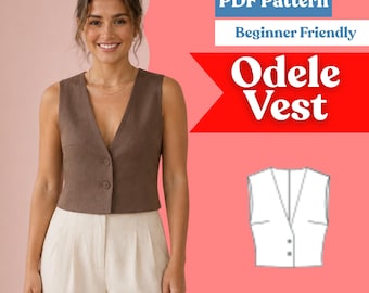 Women's V-Neck Button-Up Vest: Sleeveless Top Sewing Pattern (PDF Digital Download, XXS-5XL)