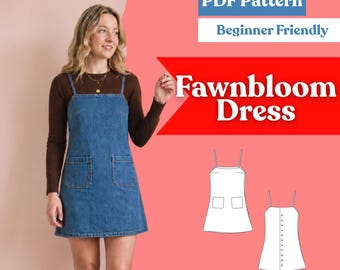 Women's Back Button Pinafore Mini Dress Sewing Pattern (PDF Digital Download, XXS-5XL)