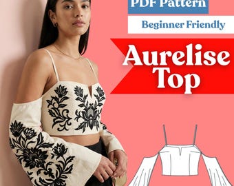 Off-Shoulder Crop Top Sewing Pattern: Bell Sleeve Button-Back Top (PDF Instant Download, XXS–5XL)
