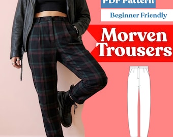 Peg Leg Trousers Sewing Pattern: Women’s Full Length Pants with Side & Back Pockets (PDF, XXS–5XL)