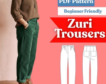 Peg Leg Trousers Sewing Pattern: Women’s Tapered Pants with Back Patch Pockets (PDF Download, XXS-5XL)