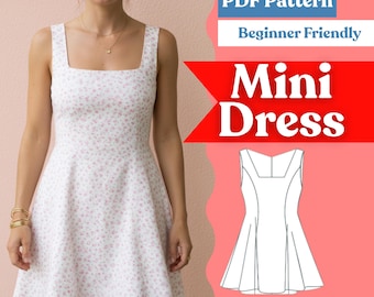 Square-Neck Mini Dress Sewing Pattern – Fit & Flare (PDF, A0/A4/US-Letter, XXS–5XL)