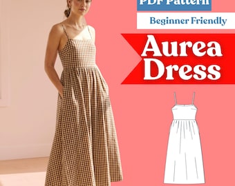 Spaghetti-Träger-Kleid Schnittmuster: Damen-figurbetontes Oberteil Raffrock Sommerkleid (PDF-Download, XXS-5XL)