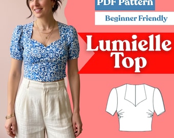 Sweetheart Crop Top Sewing Pattern (PDF) – Puff-Sleeve, Fitted, Women’s XXS–5XL