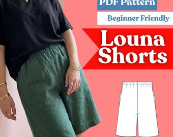 Women’s Knee-Length Shorts Sewing Pattern: Comfy Elastic Waist Bermuda Shorts with Pockets (PDF Download, XXS–5XL)