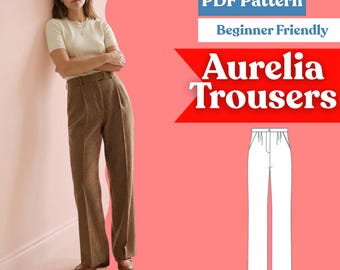 Bundfaltenhose Schnittmuster: Damenhose mit geradem Bein, durchgehender Reißverschluss und Taschen (PDF-Download, XXS-5XL)