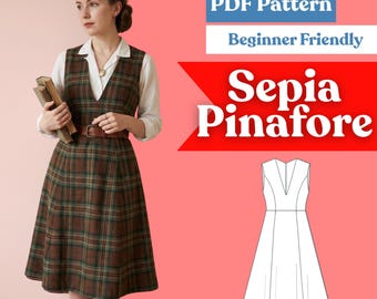 Pinafore Dress Sewing Pattern: Women’s Plunge V-Neck Panelled Maxi Dress (PDF Download, XXS-5XL)
