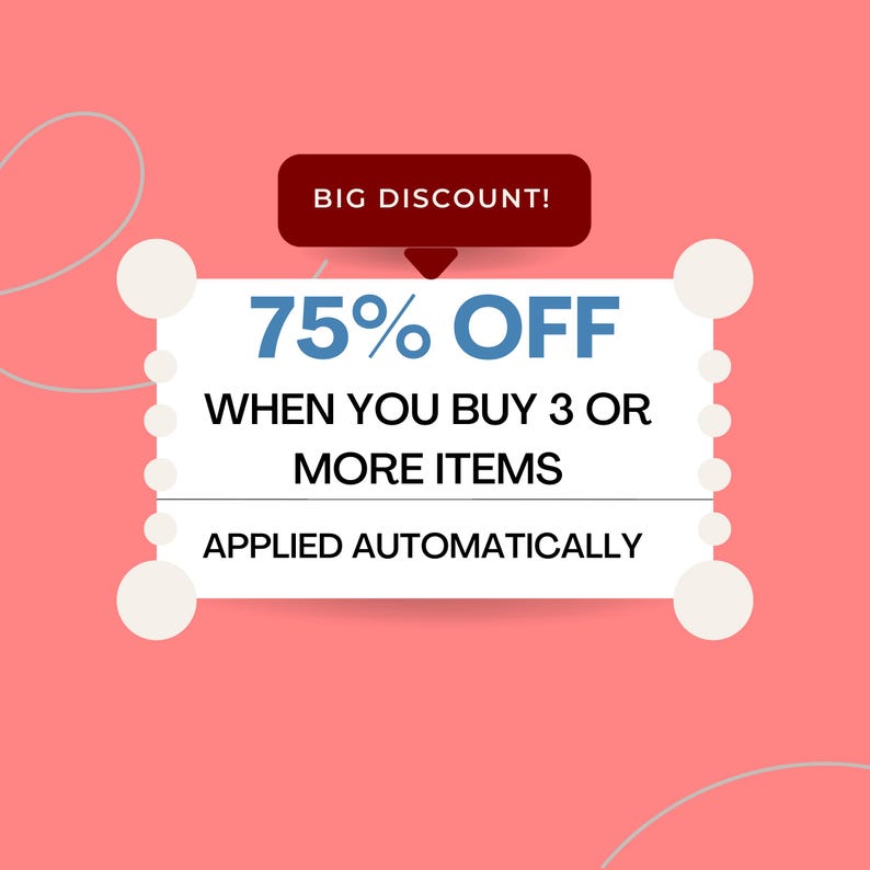 May include: A promotional graphic on a pink background. It features a white rectangle with rounded corners and the text "75% OFF" in blue. The text "WHEN YOU BUY 3 OR MORE ITEMS" and "APPLIED AUTOMATICALLY" are also present.