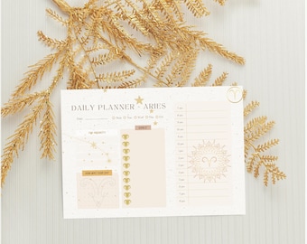 Aries Daily Planner | Zodiac Printable | Minimal Astrology Template | Digital Download | Productivity & Manifestation Journal