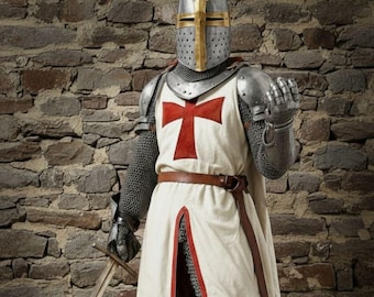 Medieval Templar Full Body Armor Suit, Crusader Knight Costume