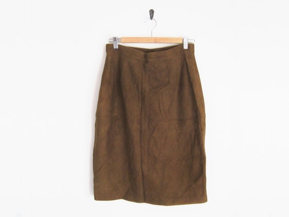 Vintage 90s Skirt - Brown Suede Skirt - 90s Suede
