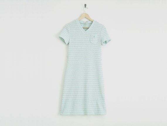 1970s Dress / 70s Pastel Dress / Preppy Striped Dr