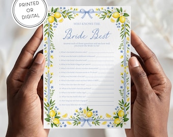 Lemon Bridal Shower Game | Printed or Digital | Hand Illustrated | Italian, She Found Her Main Squeeze