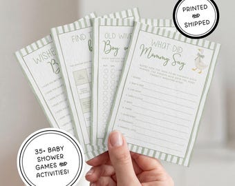¡Paquete de juegos para baby shower con temática de gansito travieso! / Impreso en 5x7 pulgadas / Ilustrado a mano con acuarelas / Género neutro