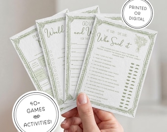 Green Bouquet Bridal Shower Game Bundle | Printed & Shipped or Digital Download | 5x7 Cards